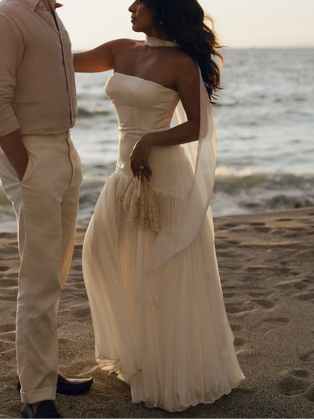 Satin and Chiffon Drop Waist Wedding Dress